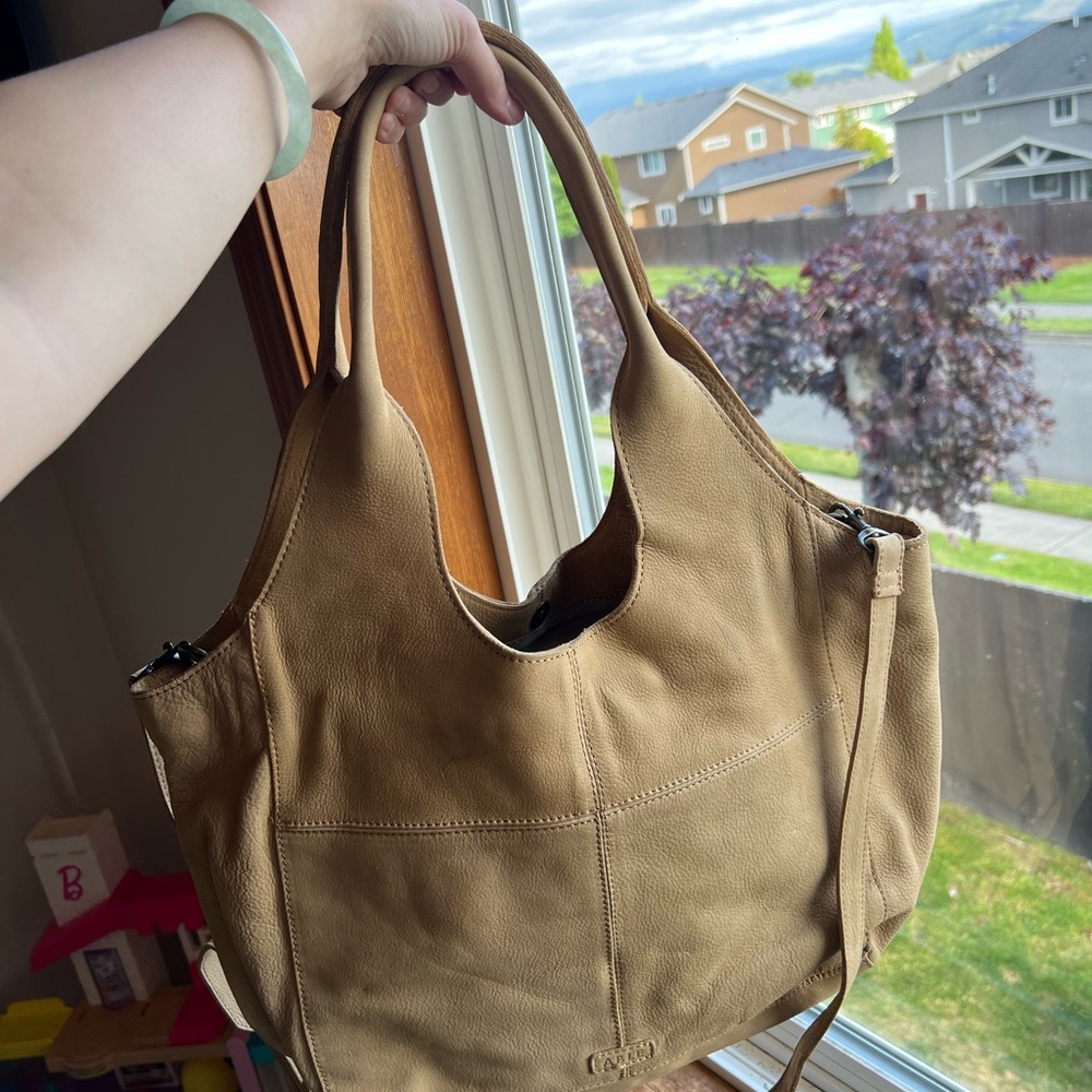 Able Classic Beige Leather Tote Shoulder Bag - Picture 3 of 7